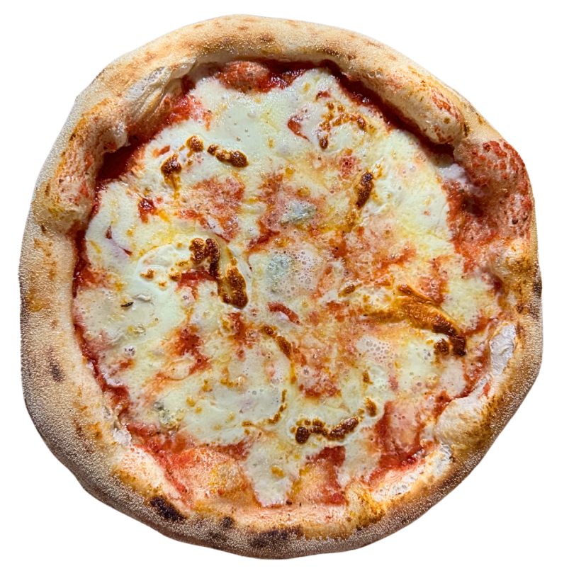 10. QUATTRO FORMAGGI / pomodoro, mozzarella fior di latte, gorgonzola,  údená parenica, grana padano