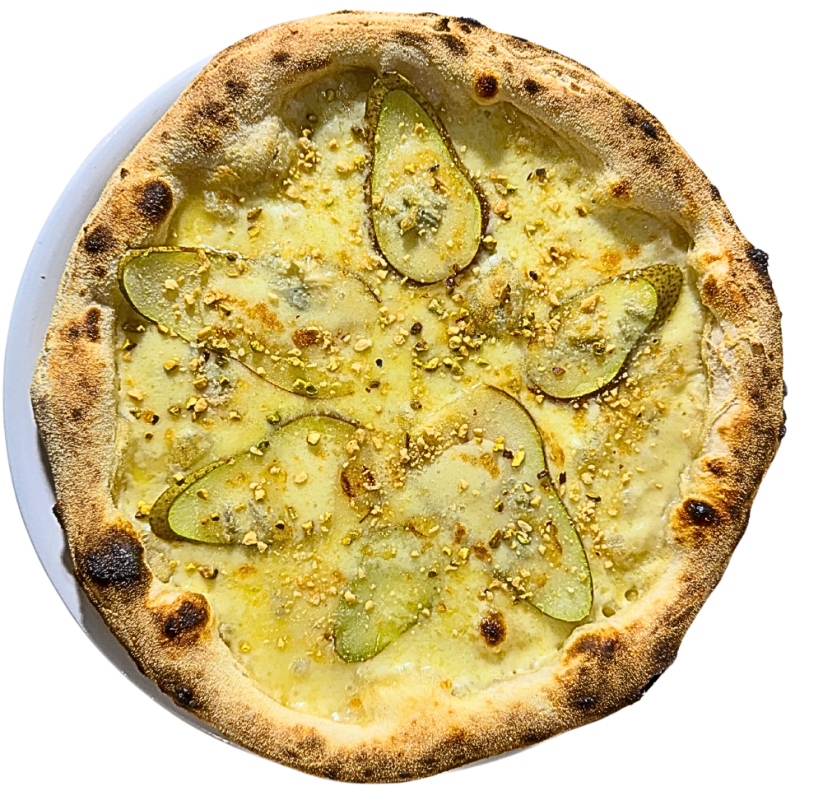 15. PERE E GORGONZOLA / mozzarella fior di latte, hrušky, gorgonzola, orechy, gel z opuncie