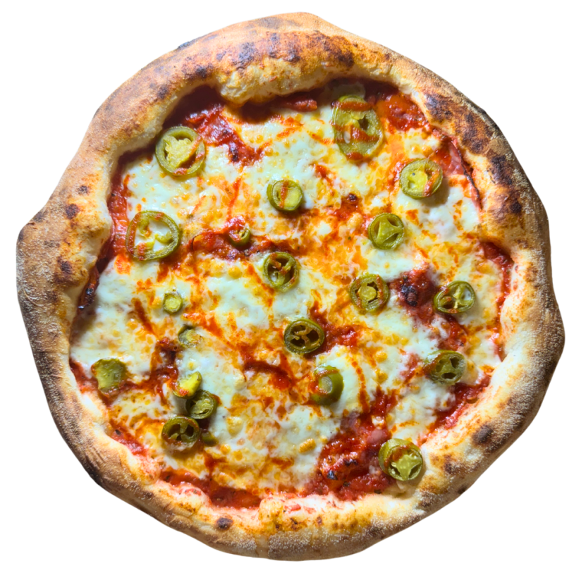 12. DIAVOLA / pomodoro, mozzarella fior di latte, pikantná saláma spianata, jalapeňos, chilli omáčka